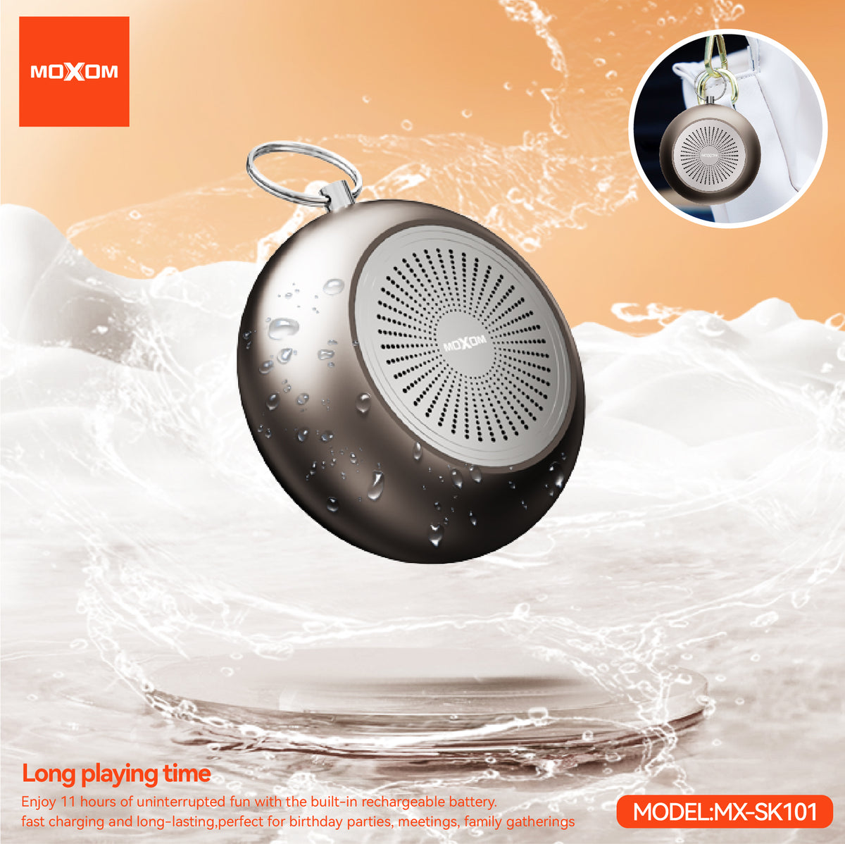 MOXOM MX-SK101 Mini Bluetooth Speaker – Pocket-Size, Lightweight, All-Day Battery