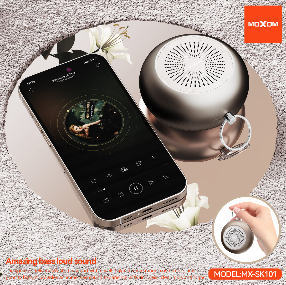 MOXOM MX-SK101 Mini Bluetooth Speaker – Pocket-Size, Lightweight, All-Day Battery