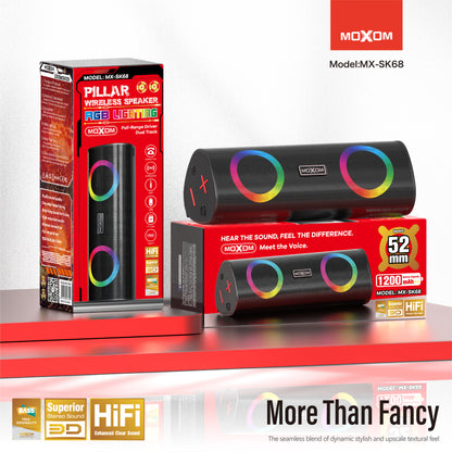 MOXOM MX-SK68 Bluetooth Speaker – 10W Stereo, RGB Lights, Bluetooth 5.2, USB/TF/AUX, Hands-Free Calls