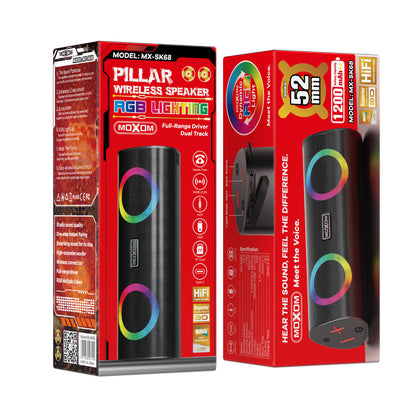 MOXOM MX-SK68 Bluetooth Speaker – 10W Stereo, RGB Lights, Bluetooth 5.2, USB/TF/AUX, Hands-Free Calls