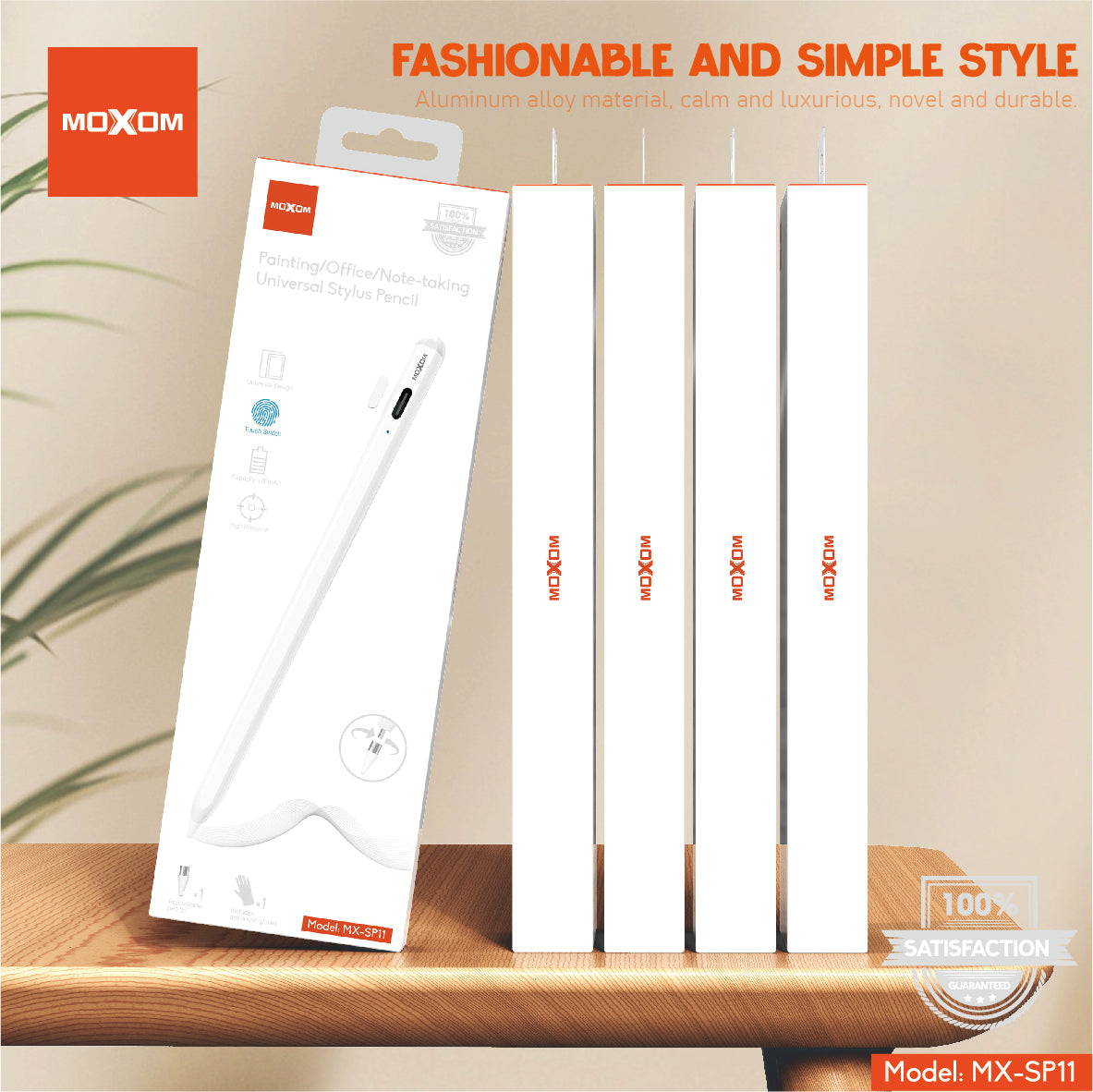 MOXOM MX-SP11 Rechargeable Stylus Pen for iPad – Fine Tip, 12H Battery, Auto-Off