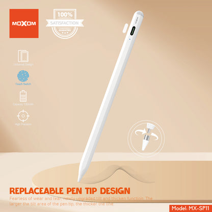 MOXOM MX-SP11 Rechargeable Stylus Pen for iPad – Fine Tip, 12H Battery, Auto-Off