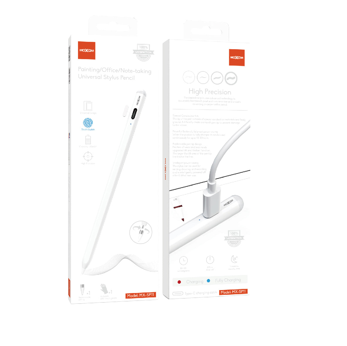 MOXOM MX-SP11 Rechargeable Stylus Pen for iPad – Fine Tip, 12H Battery, Auto-Off