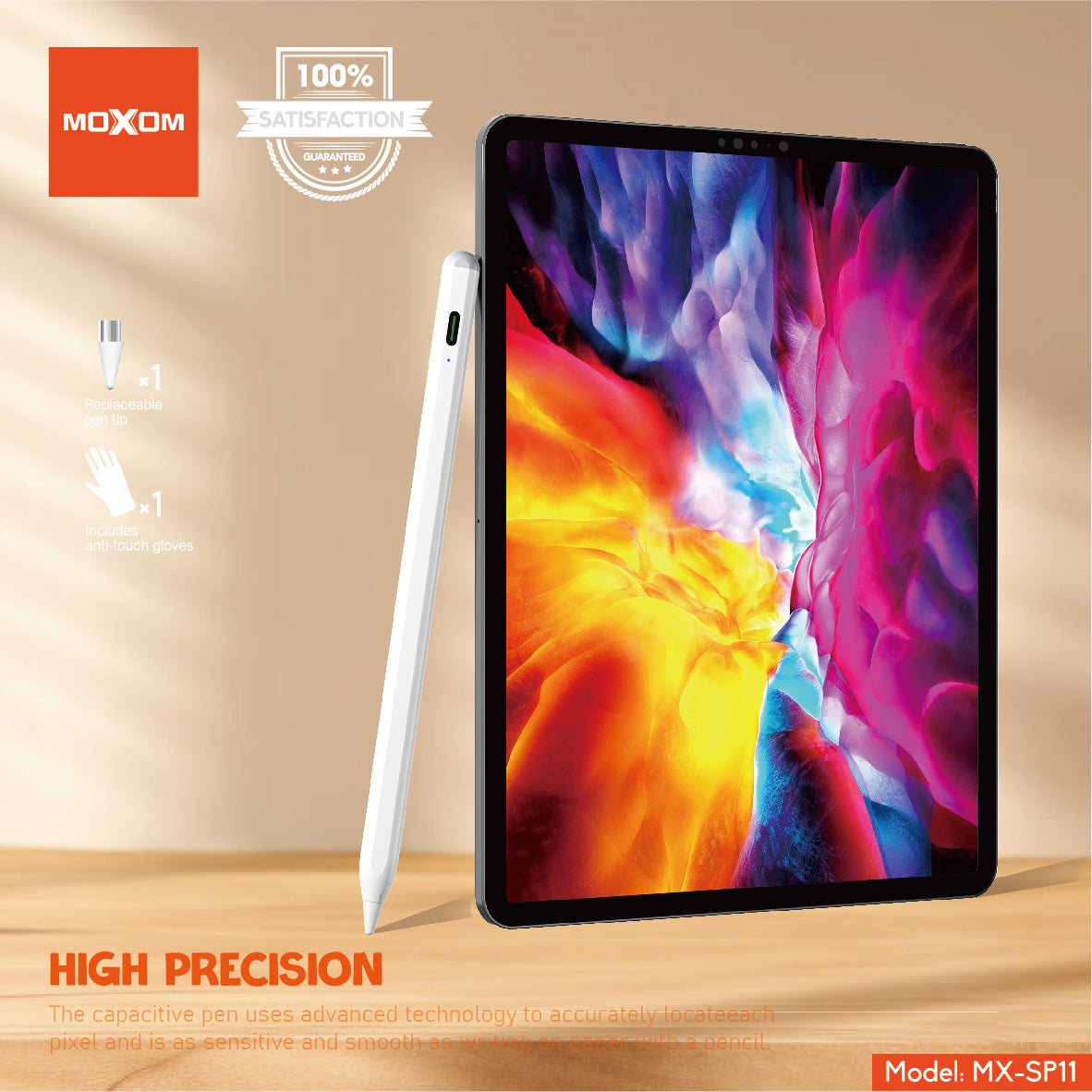 MOXOM MX-SP11 Rechargeable Stylus Pen for iPad – Fine Tip, 12H Battery, Auto-Off
