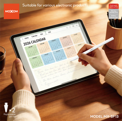 MOXOM MX-SP13 Stylus Pencil for iPad – Replaceable POM Nib, 8–10H Use, 40-Min Type-C Charge