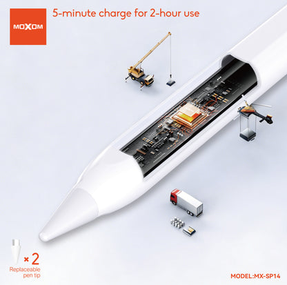 MOXOM MX-SP14 Rechargeable Stylus Pen – Precision Capacitive Touch, 10H Use, Type-C, Aluminium Body