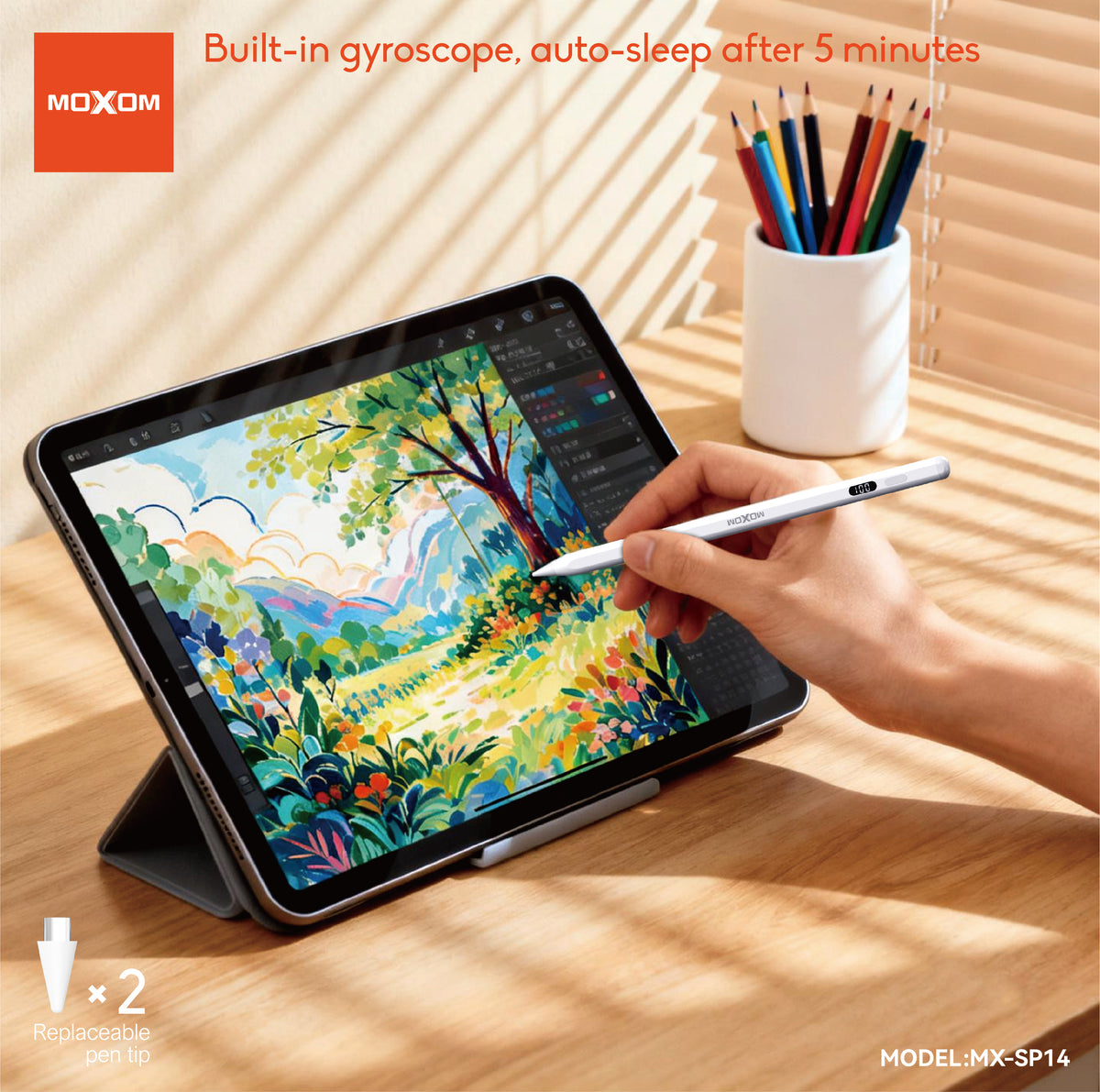 MOXOM MX-SP14 Rechargeable Stylus Pen – Precision Capacitive Touch, 10H Use, Type-C, Aluminium Body