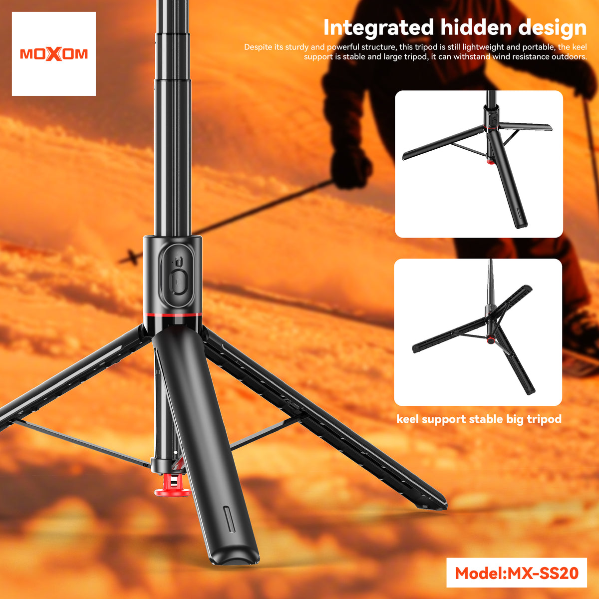MOXOM MX-SS20 Bluetooth Selfie Stick Tripod – Extends to 1.5m, 360° Rotation, 10m Remote