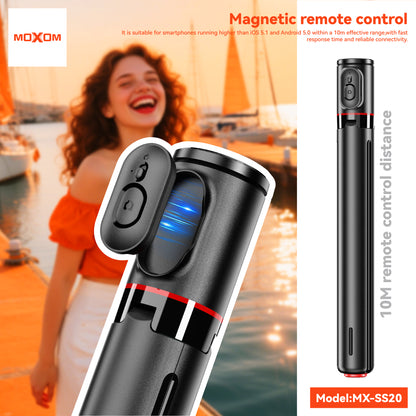 MOXOM MX-SS20 Bluetooth Selfie Stick Tripod – Extends to 1.5m, 360° Rotation, 10m Remote