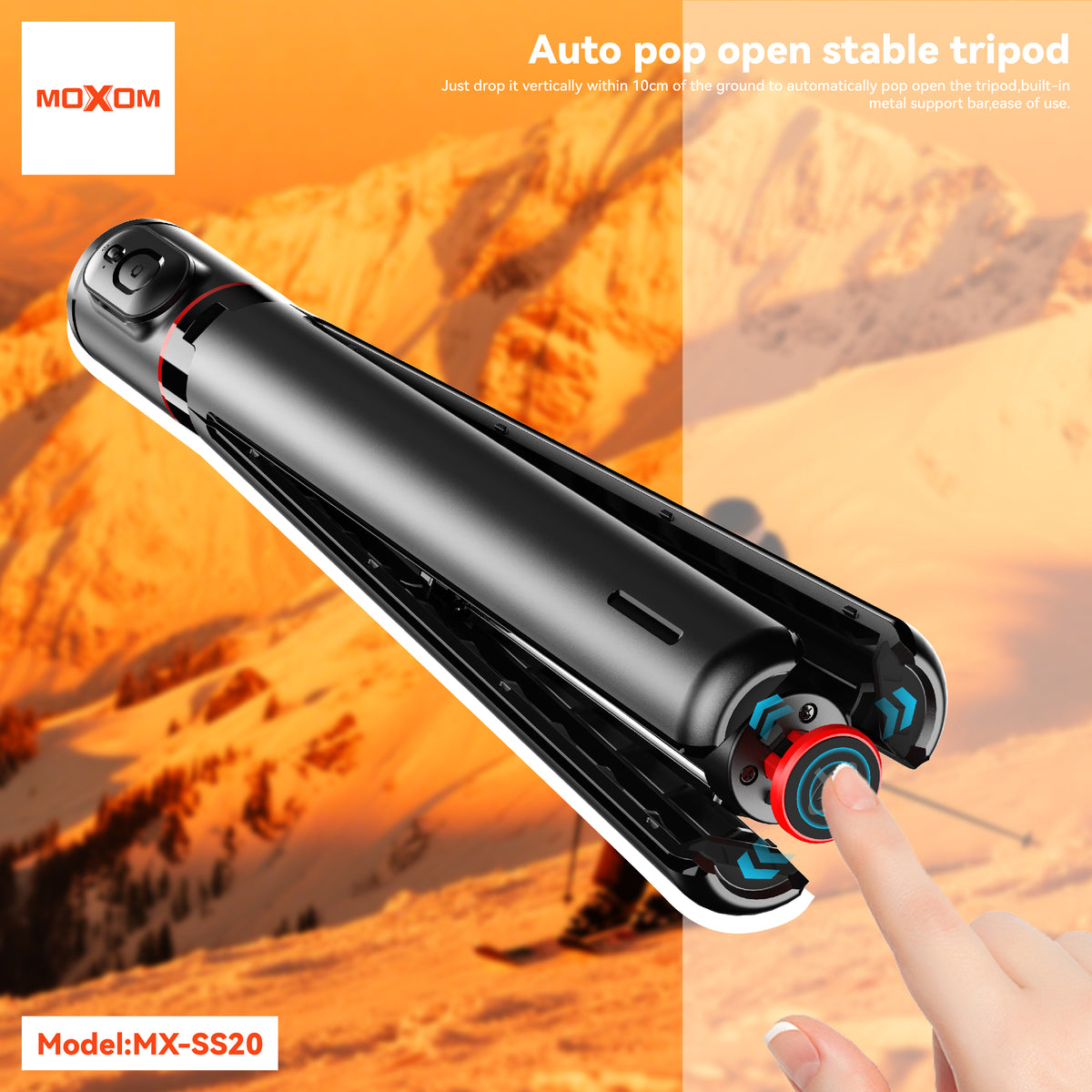 MOXOM MX-SS20 Bluetooth Selfie Stick Tripod – Extends to 1.5m, 360° Rotation, 10m Remote