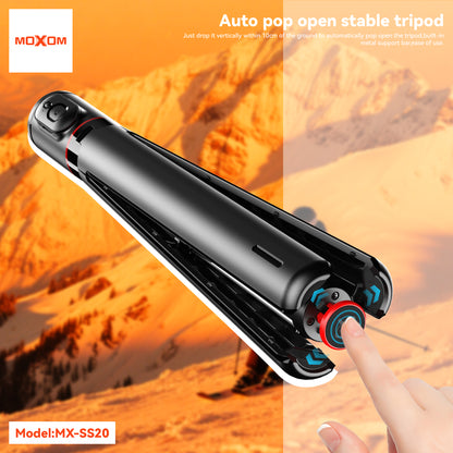 MOXOM MX-SS20 Bluetooth Selfie Stick Tripod – Extends to 1.5m, 360° Rotation, 10m Remote