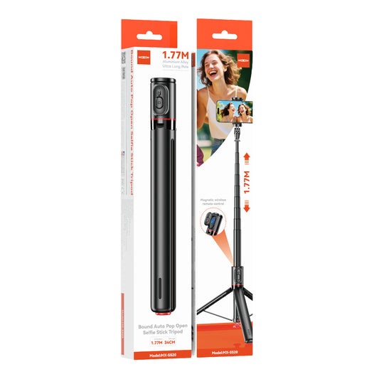 MOXOM MX-SS20 Bluetooth Selfie Stick Tripod – Extends to 1.5m, 360° Rotation, 10m Remote