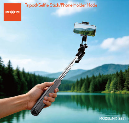 MOXOM MX-SS21 Phone Photography Stand – Extends to 1.8m, Bluetooth Remote, Fits Phones up to 7"