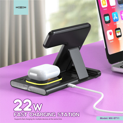 MOXOM MX-ST11 3-in-1 Wireless Charging Station – 22W, Charge Phone, Earbuds & Smartwatch Together