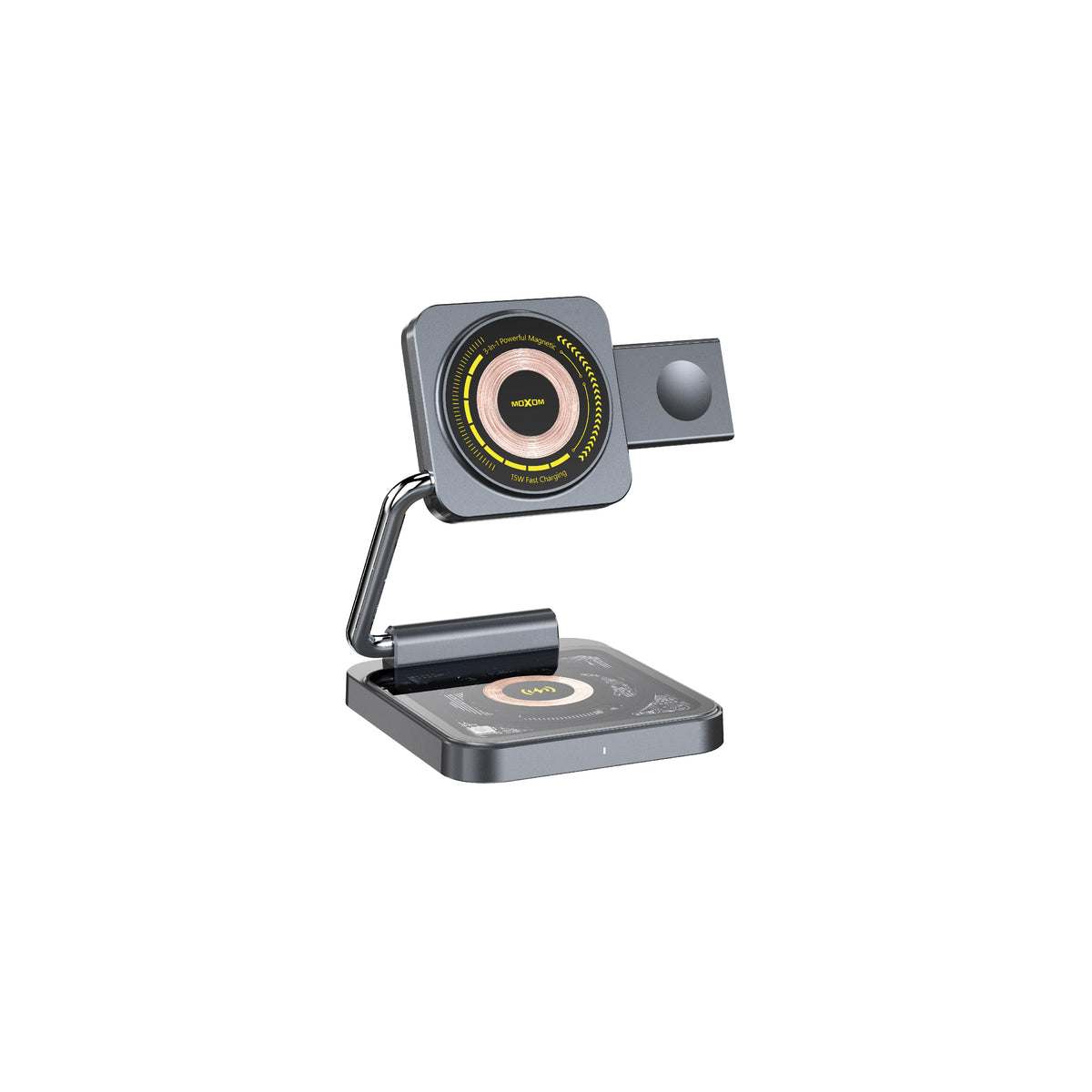 MOXOM MX-ST30 3-in-1 Foldable Magnetic Wireless Charger – Phone, Earbuds & Watch, Travel Stand