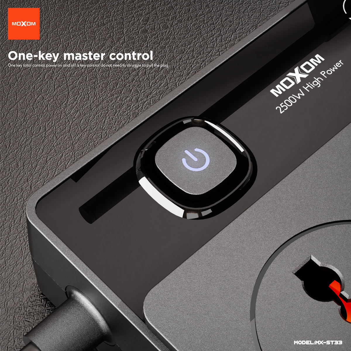 MOXOM MX-ST33 Lighthouse 9-in-1 Power Strip – AC Outlets + PD 20W USB-C + QC 18W USB-A, 2m Cord, 2500W