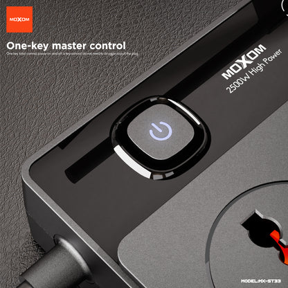 MOXOM MX-ST33 Lighthouse 9-in-1 Power Strip – AC Outlets + PD 20W USB-C + QC 18W USB-A, 2m Cord, 2500W