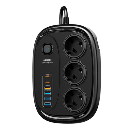 MOXOM MX-ST38 Almighty 9-in-1 Power Strip – 6 AC Outlets, 2 USB-C PD 20W, QC 18W USB-A, 2m Cord