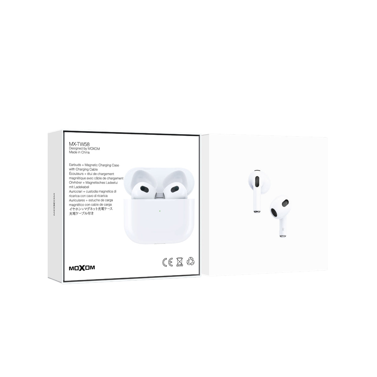 MOXOM MX-TW58 Hi-Fi Stereo Wireless Earbuds – Bluetooth 5.3, 5H Music & Talk, Lightning Charging Case