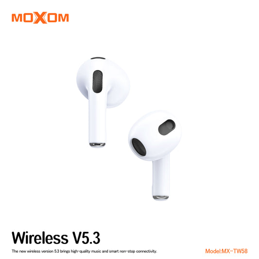 MOXOM MX-TW58 Hi-Fi Stereo Wireless Earbuds – Bluetooth 5.3, 5H Music & Talk, Lightning Charging Case
