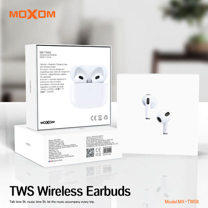 MOXOM MX-TW58 Hi-Fi Stereo Wireless Earbuds – Bluetooth 5.3, 5H Music & Talk, Lightning Charging Case