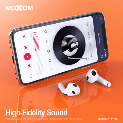 MOXOM MX-TW58 Hi-Fi Stereo Wireless Earbuds – Bluetooth 5.3, 5H Music & Talk, Lightning Charging Case
