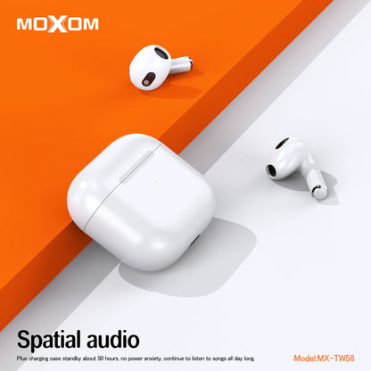 MOXOM MX-TW58 Hi-Fi Stereo Wireless Earbuds – Bluetooth 5.3, 5H Music & Talk, Lightning Charging Case