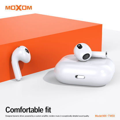 MOXOM MX-TW58 Hi-Fi Stereo Wireless Earbuds – Bluetooth 5.3, 5H Music & Talk, Lightning Charging Case