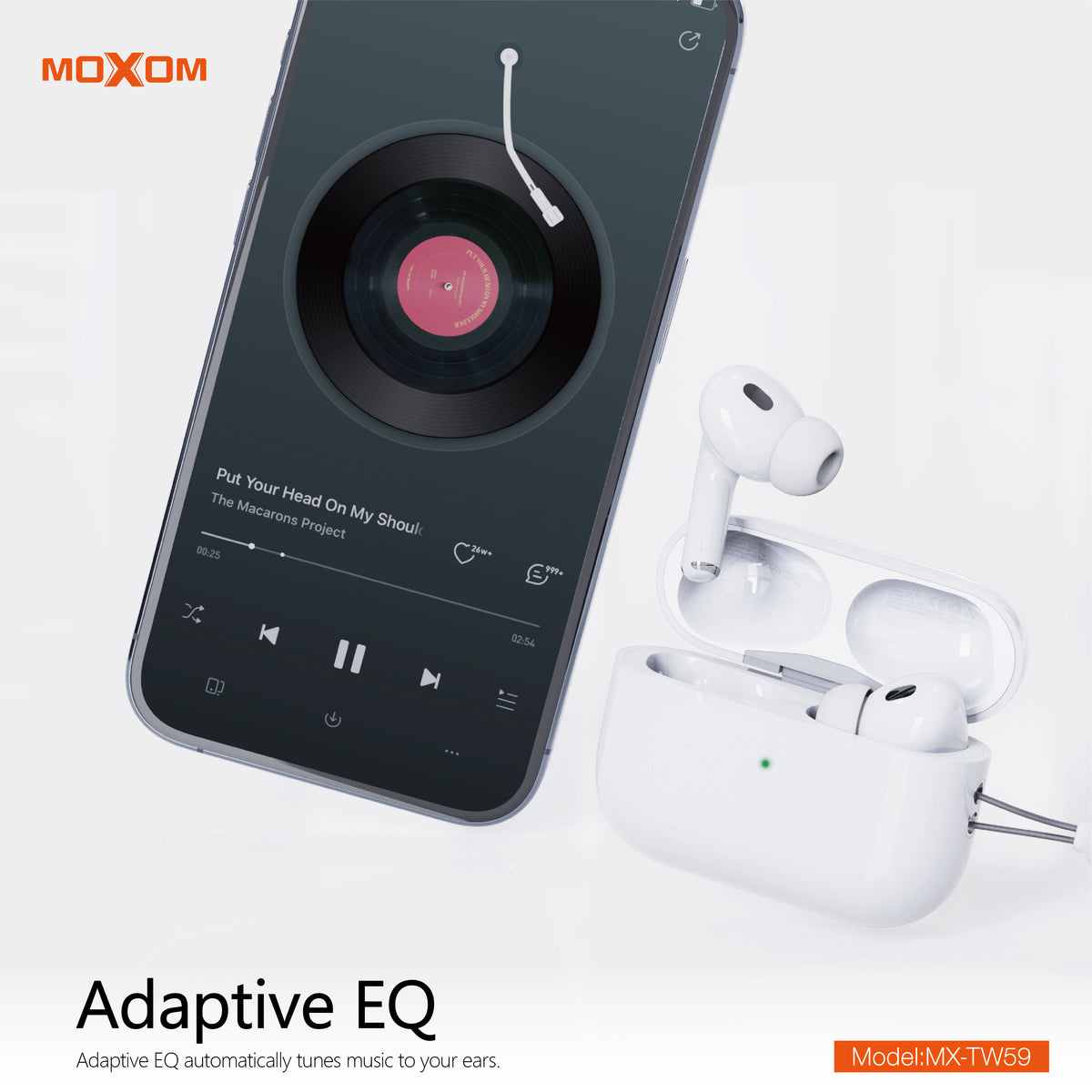 MOXOM MX-TW59 Spatial Audio True Wireless Earbuds – Bluetooth 5.3, 1H Fast Charge, Type-C