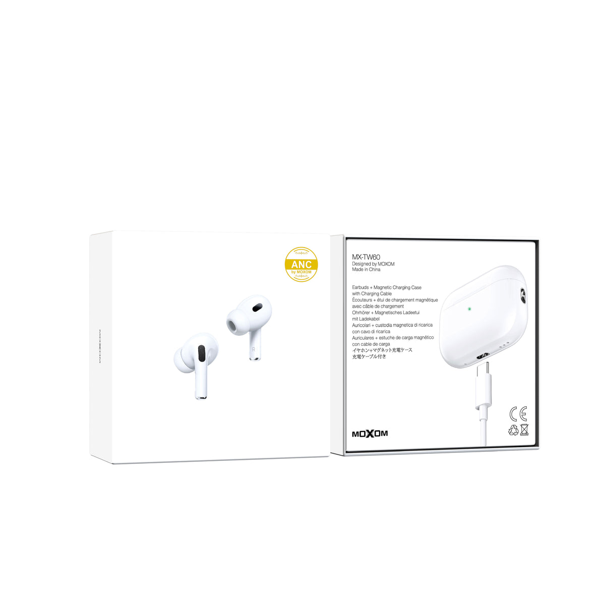 MOXOM MX-TW60 ANC True Wireless Earbuds – Active Noise Cancelling, Transparency Mode, BT 5.3, IPX5, White