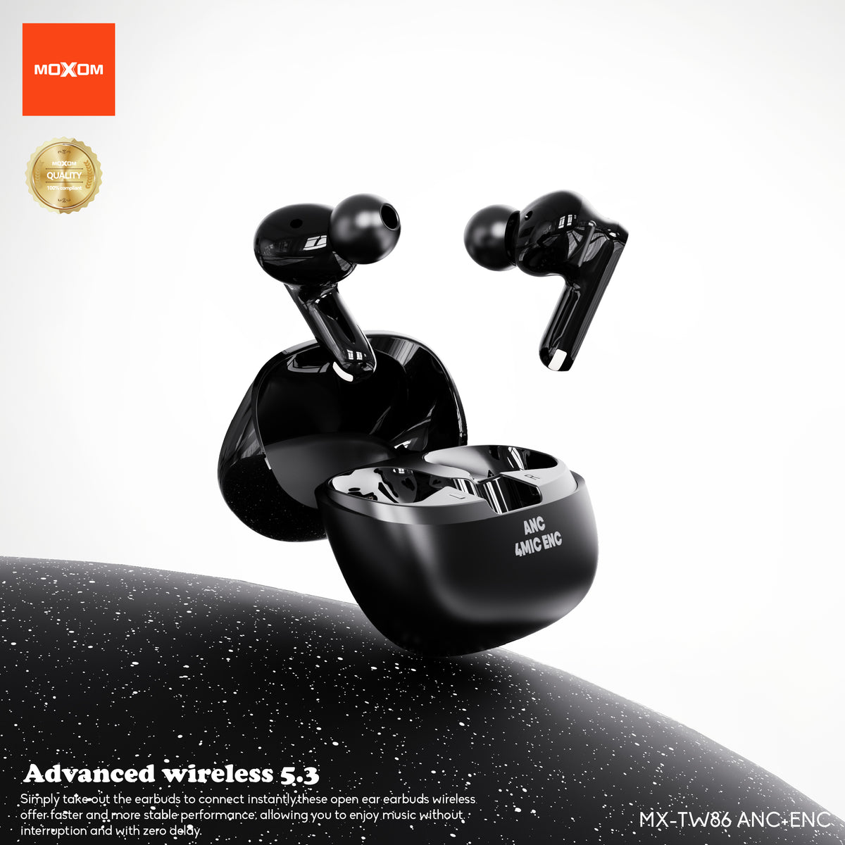 MOXOM MX-TW86 ANC Wireless Earbuds – Active Noise Cancelling + 4-Mic ENC Clear Calls, BT 5.3