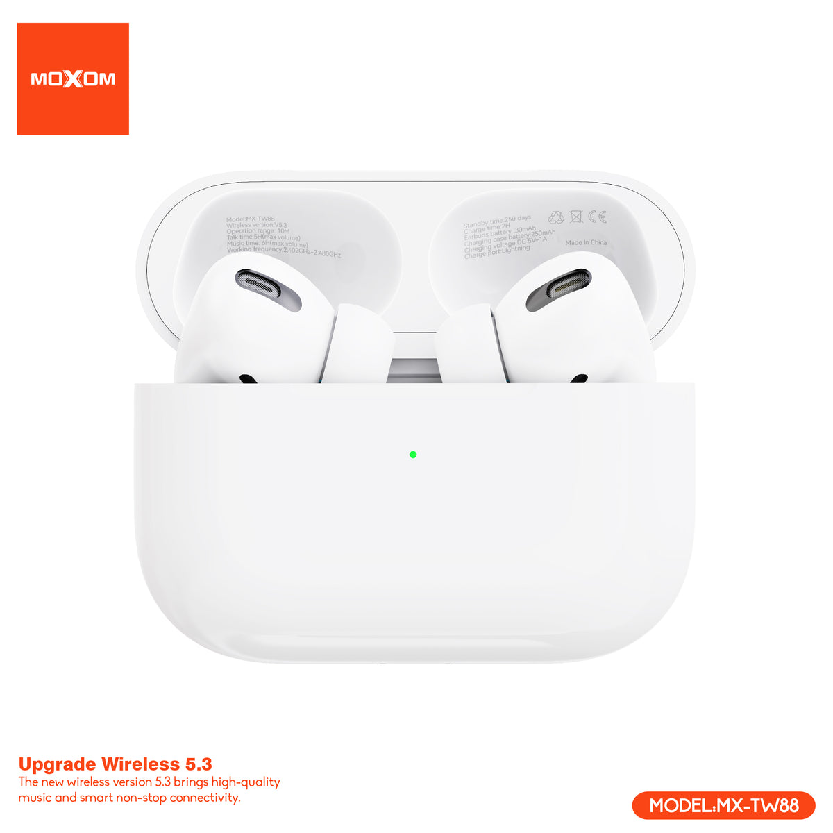 MOXOM MX-TW88 Air 3 Wireless Earbuds – Bluetooth 5.3, 6H Playback, Lightning Charging Case
