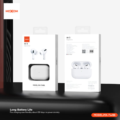 MOXOM MX-TW88 Air 3 Wireless Earbuds – Bluetooth 5.3, 6H Playback, Lightning Charging Case