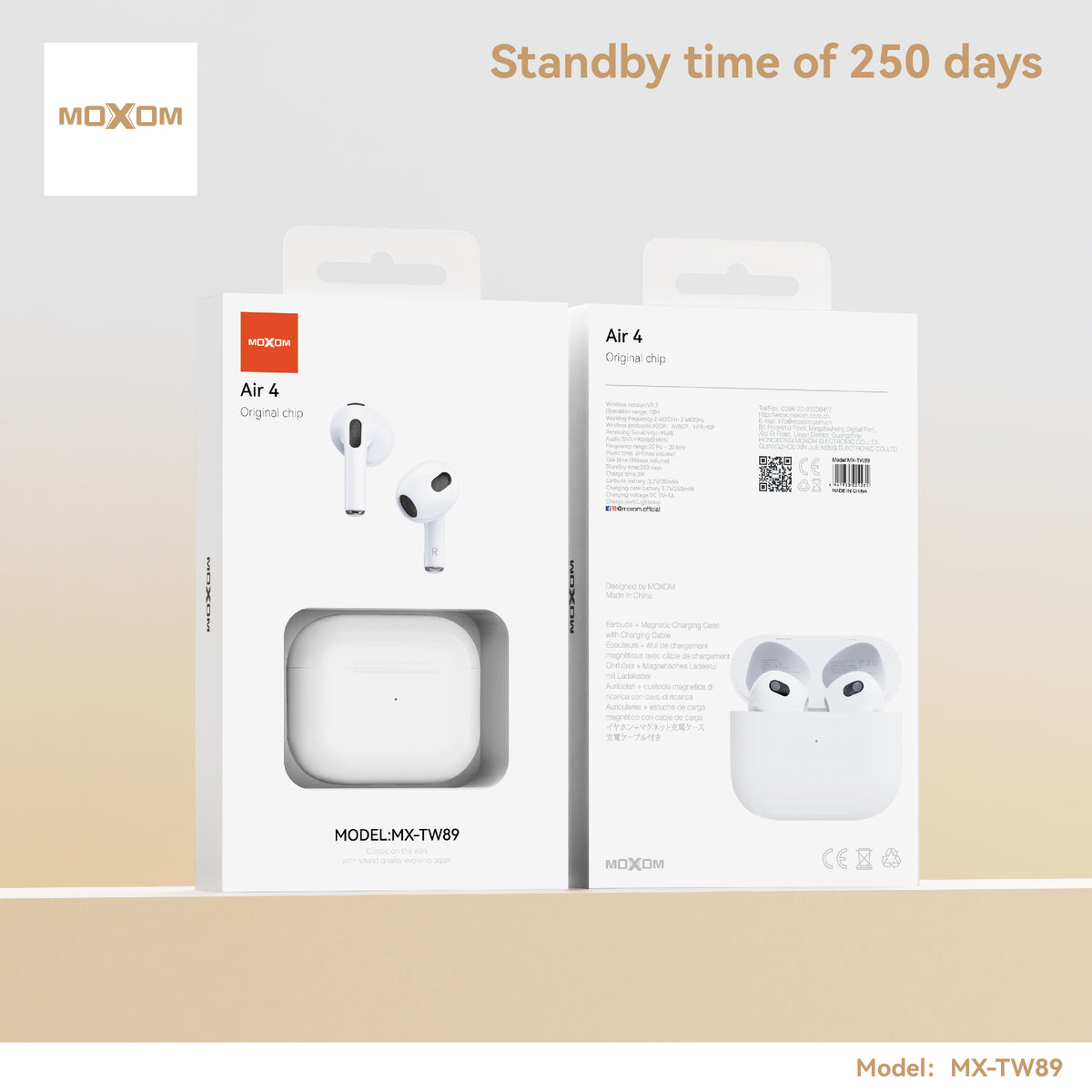MOXOM MX-TW89 Air 4 Wireless Earbuds – Bluetooth 5.3, 6H Playback, 250-Day Standby, Lightning Case