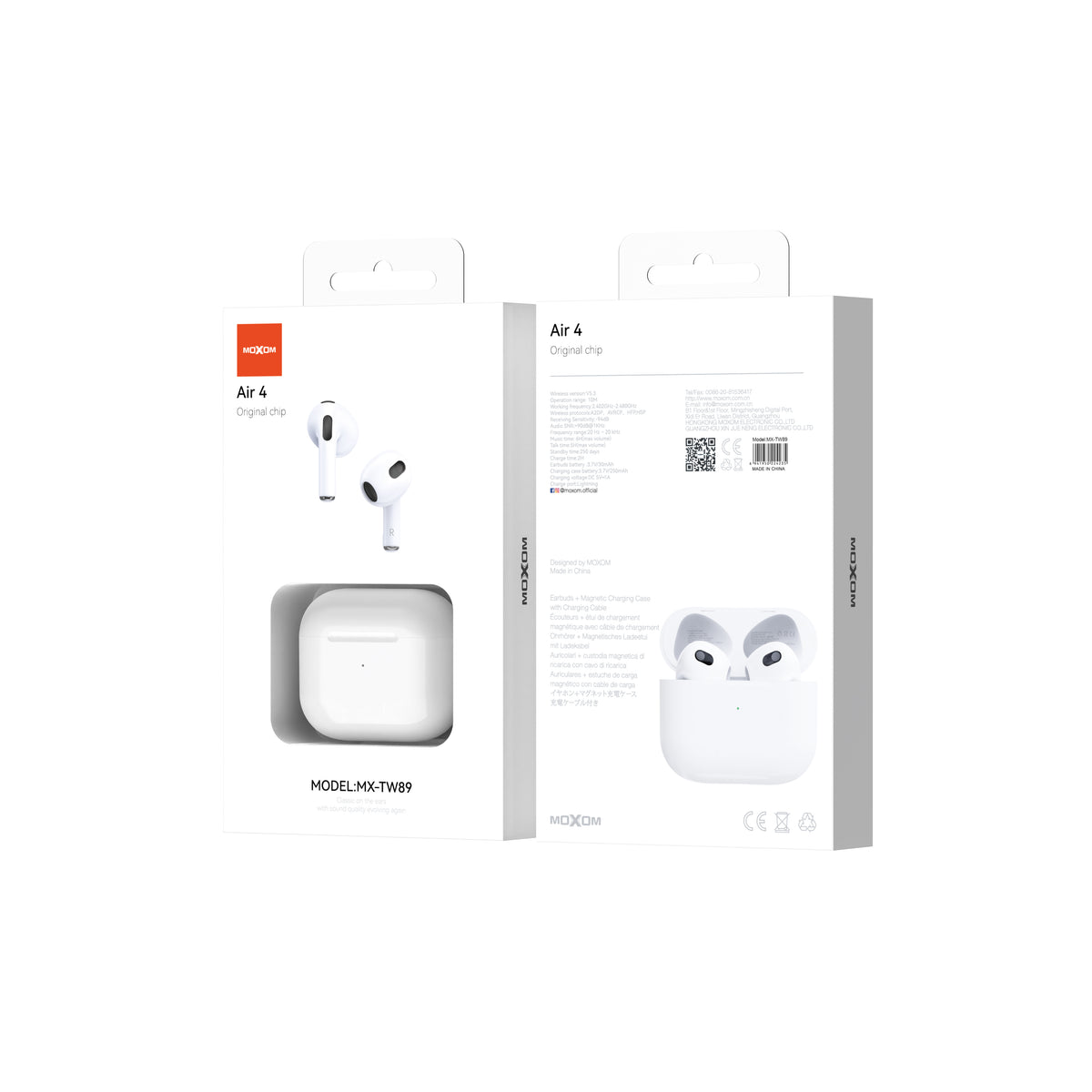 MOXOM MX-TW89 Air 4 Wireless Earbuds – Bluetooth 5.3, 6H Playback, 250-Day Standby, Lightning Case