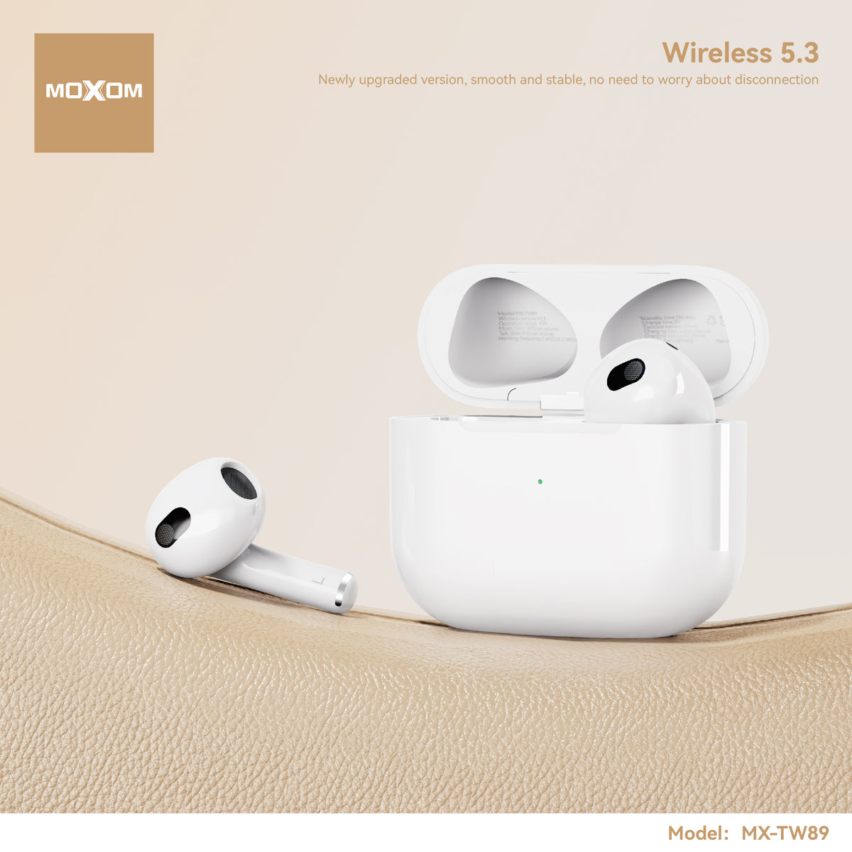 MOXOM MX-TW89 Air 4 Wireless Earbuds – Bluetooth 5.3, 6H Playback, 250-Day Standby, Lightning Case