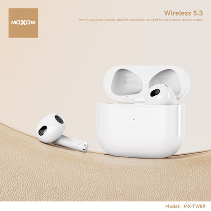 MOXOM MX-TW89 Air 4 Wireless Earbuds – Bluetooth 5.3, 6H Playback, 250-Day Standby, Lightning Case