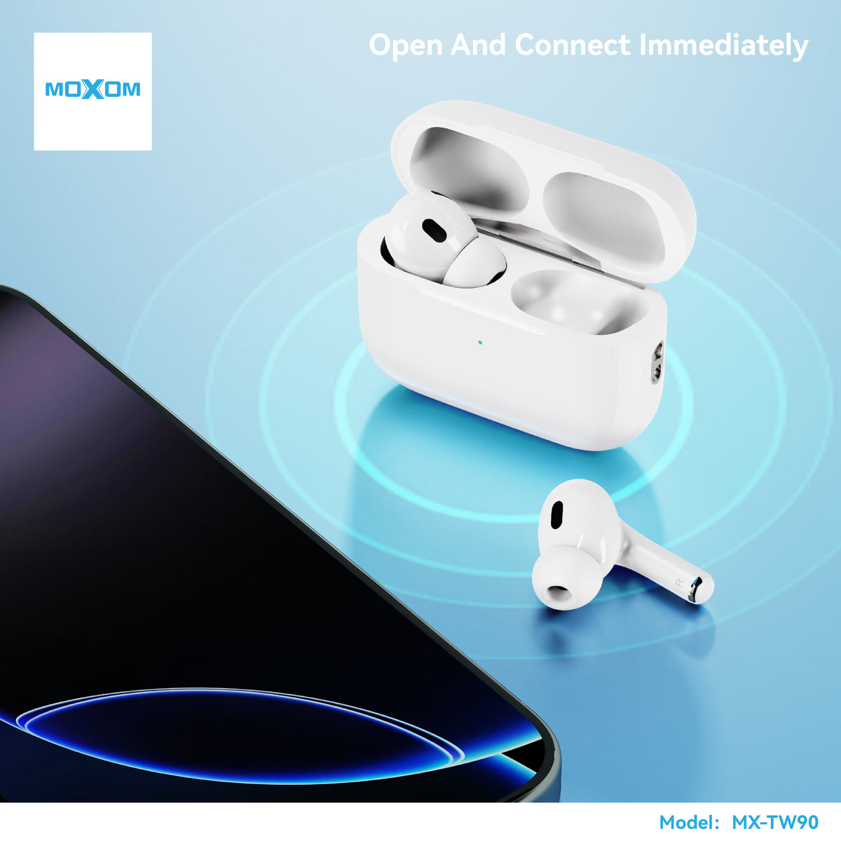 MOXOM MX-TW90 Air 5 Wireless Earbuds – Bluetooth 5.3, 6H Playback, 250-Day Standby, Type-C Case