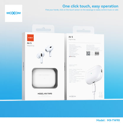 MOXOM MX-TW90 Air 5 Wireless Earbuds – Bluetooth 5.3, 6H Playback, 250-Day Standby, Type-C Case