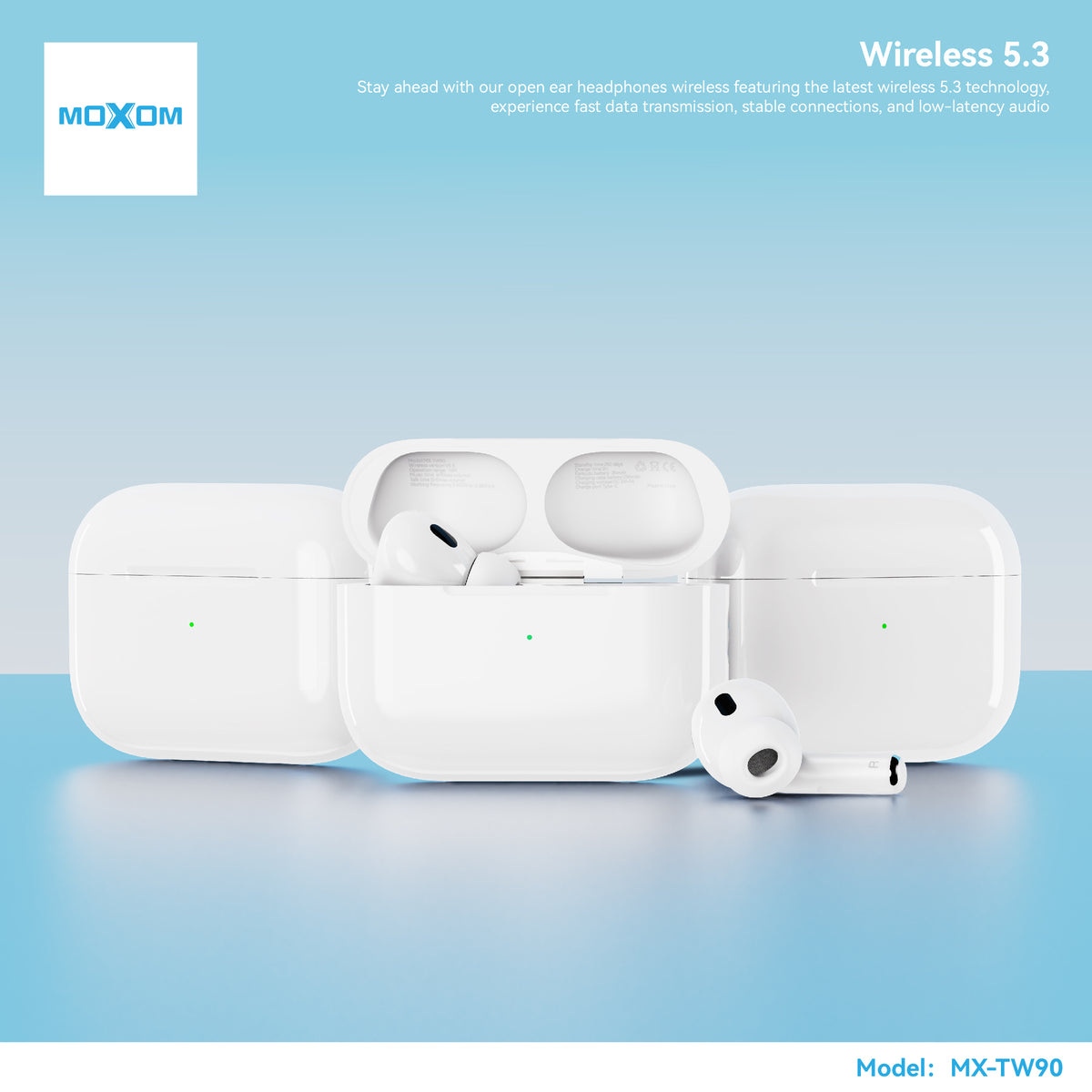 MOXOM MX-TW90 Air 5 Wireless Earbuds – Bluetooth 5.3, 6H Playback, 250-Day Standby, Type-C Case
