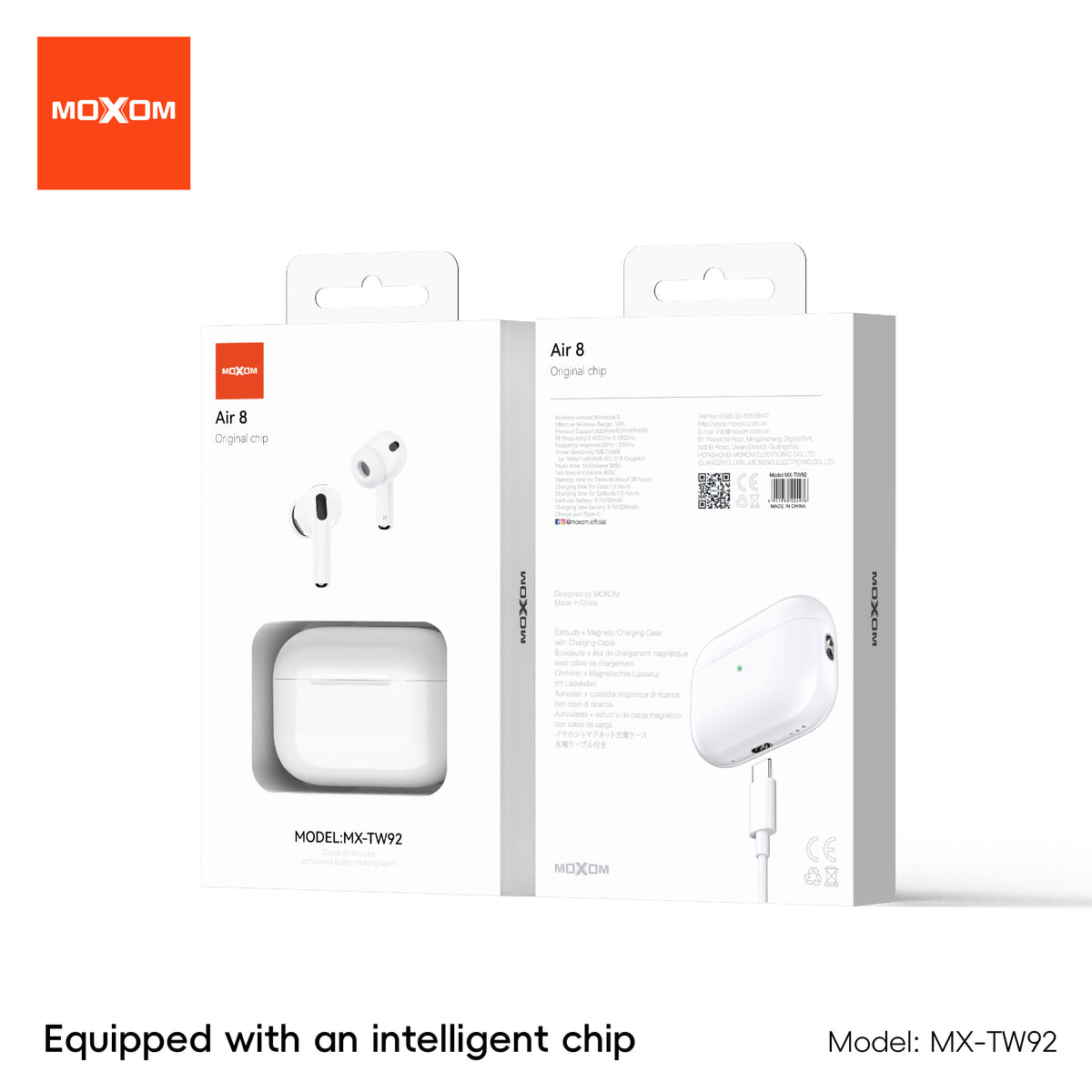 MOXOM MX-TW92 Air 8 Wireless Earbuds – Bluetooth 6.0, 5H Music, Clear Calls, Type-C Case