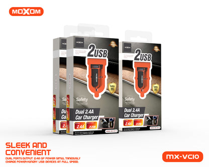 MOXOM MX-VC10 Mr. Click Dual USB Car Charger – 2.4A Per Port, Compact, 12-24V, Black
