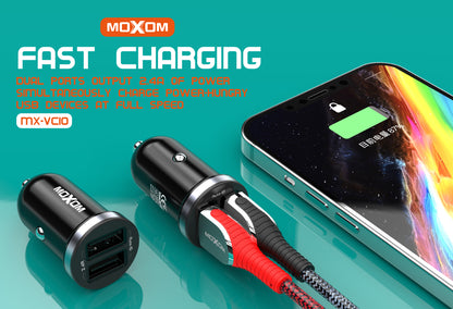 MOXOM MX-VC10 Mr. Click Dual USB Car Charger – 2.4A Per Port, Compact, 12-24V, Black