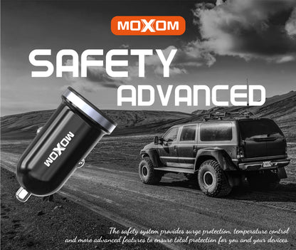 MOXOM MX-VC10 Mr. Click Dual USB Car Charger – 2.4A Per Port, Compact, 12-24V, Black