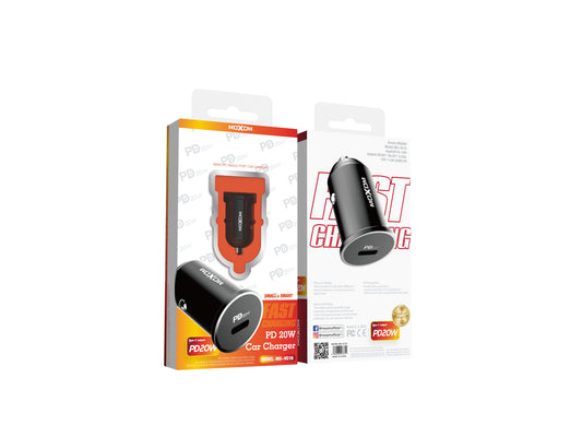 MOXOM MX-VC16 Nano USB-C PD Car Charger – 20W, Ultra-Compact, 12–24V, Black