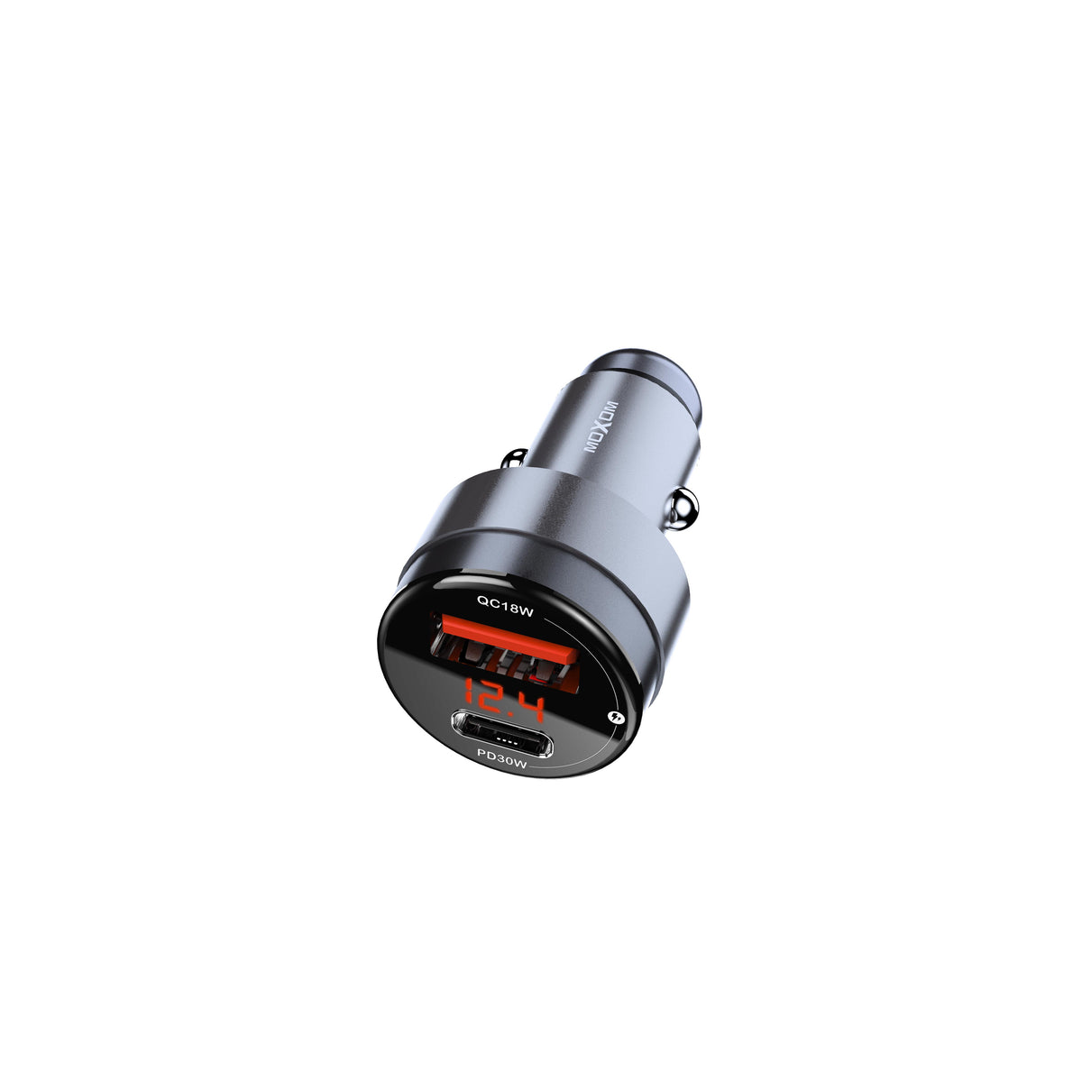 MOXOM MX-VC44 Smart Display Car Charger – PD 30W USB-C + QC 18W USB-A, Live Voltage Screen, PPS