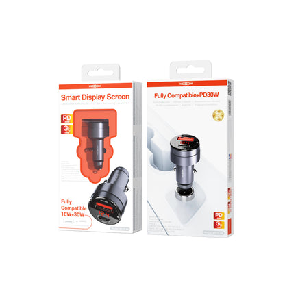 MOXOM MX-VC44 Smart Display Car Charger – PD 30W USB-C + QC 18W USB-A, Live Voltage Screen, PPS