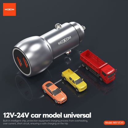 MOXOM MX-VC45 Pilot 60W Car Charger – Dual USB-C 30W+30W, PD & PPS Fast Charging, 12-24V