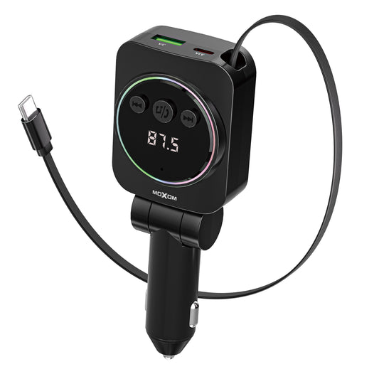 MOXOM MX-VC47 Reverie 5-in-1 Car Charger – 45W, Retractable Type-C Cable + USB-A + USB-C, 12-24V