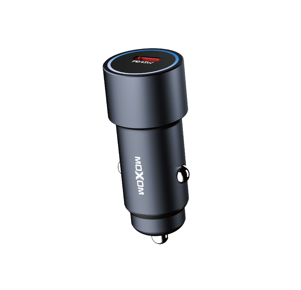 MOXOM MX-VC51 Mini USB-C Car Charger – PD 45W Fast Charging, Compact, 12–24V, Grey